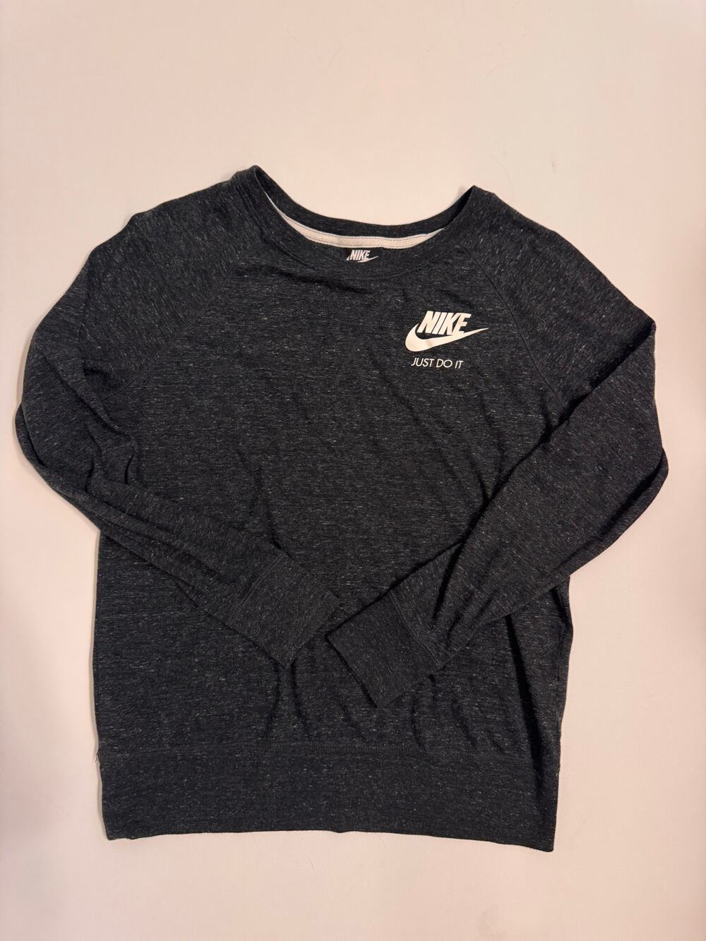 Nike Sportswear Women's Crewneck Long Sleeve Top Heathered Black/White Size M